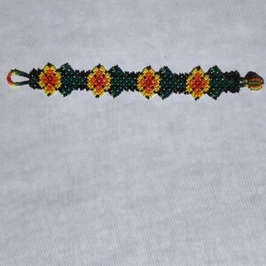 New Import Huichol of Mexico Bead Flower Bracelet  Boho Hippie Tribal Art Gifts